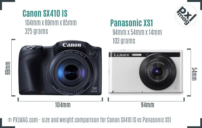 Canon SX410 IS vs Panasonic XS1 size comparison