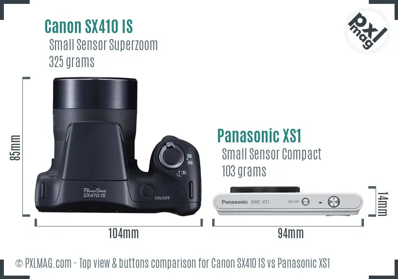 Canon SX410 IS vs Panasonic XS1 top view buttons comparison