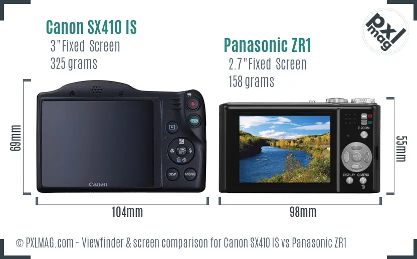 Canon SX410 IS vs Panasonic ZR1 Screen and Viewfinder comparison