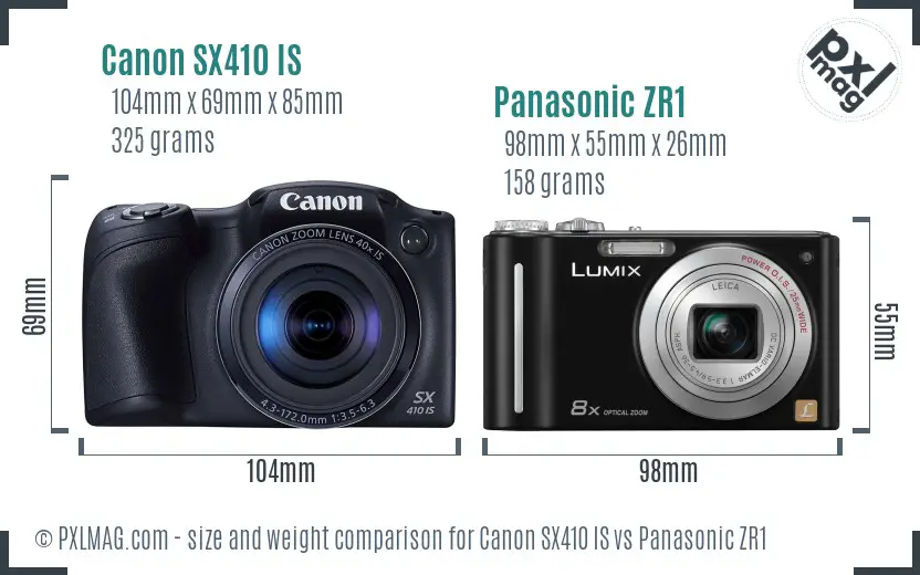 Canon SX410 IS vs Panasonic ZR1 size comparison