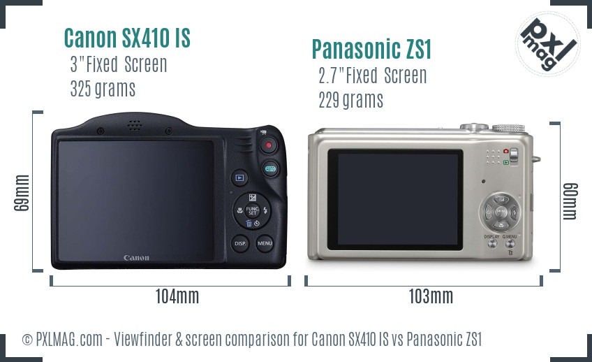 Canon SX410 IS vs Panasonic ZS1 Screen and Viewfinder comparison