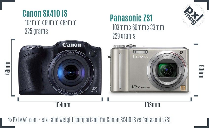 Canon SX410 IS vs Panasonic ZS1 size comparison Canon SX410 IS vs Panasonic ZS1 size comparison