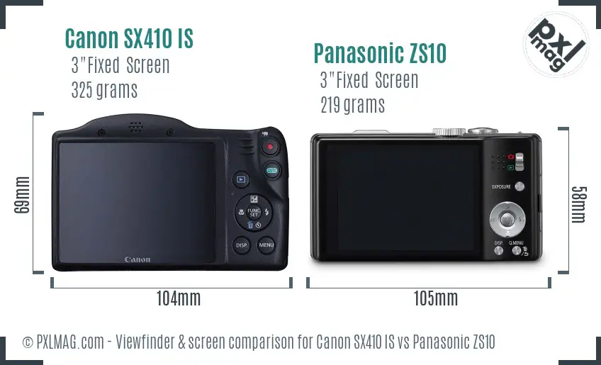 Canon SX410 IS vs Panasonic ZS10 Screen and Viewfinder comparison