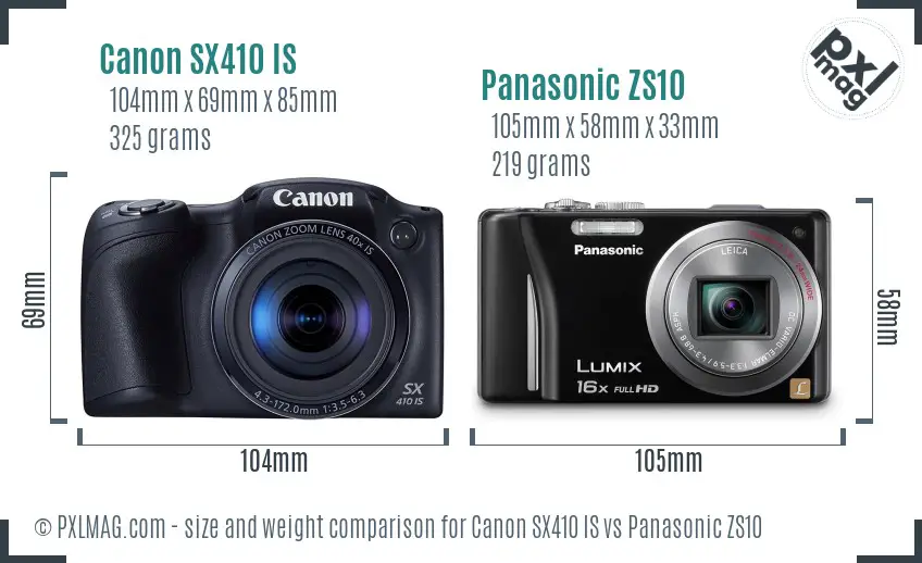 Canon SX410 IS vs Panasonic ZS10 size comparison