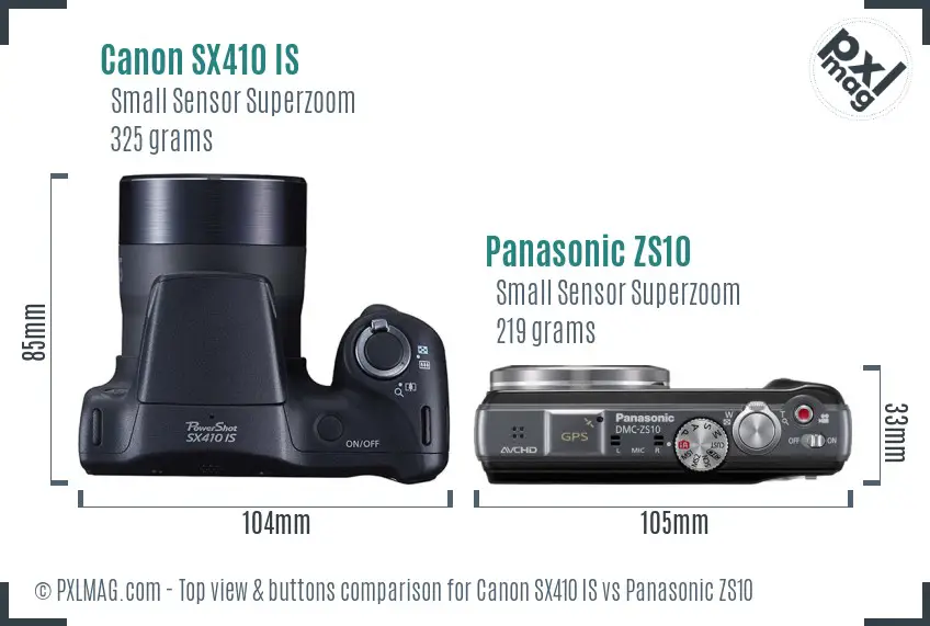 Canon SX410 IS vs Panasonic ZS10 top view buttons comparison
