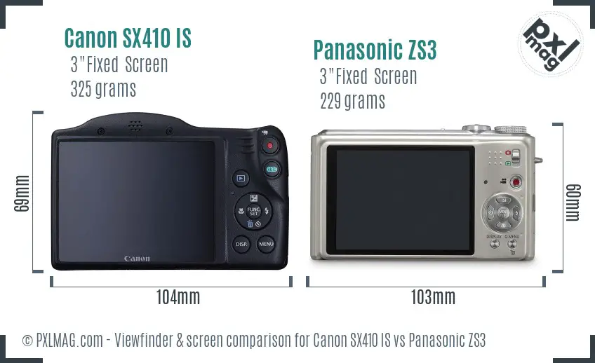 Canon SX410 IS vs Panasonic ZS3 Screen and Viewfinder comparison Canon SX410 IS vs Panasonic ZS3 Screen and Viewfinder comparison
