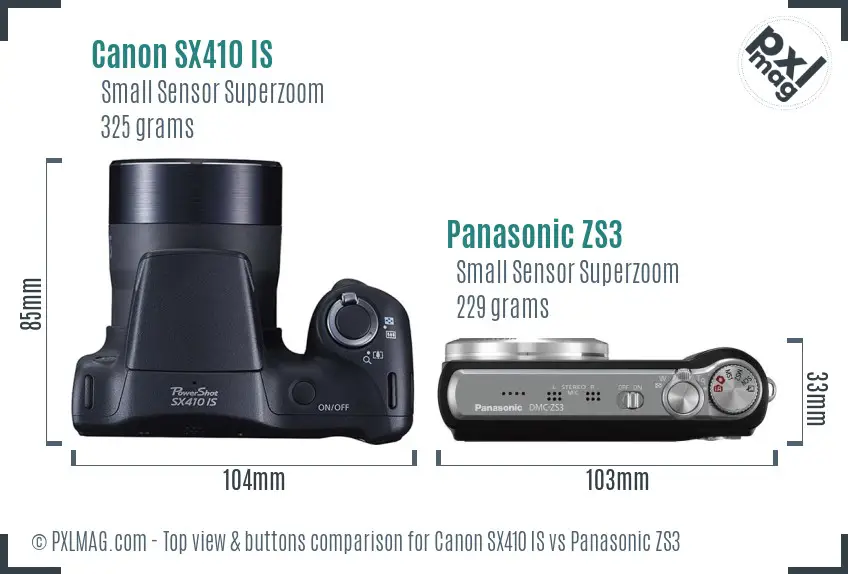 Canon SX410 IS vs Panasonic ZS3 top view buttons comparison Canon SX410 IS vs Panasonic ZS3 top view buttons comparison