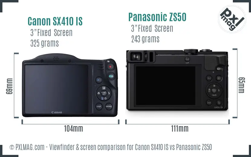 Canon SX410 IS vs Panasonic ZS50 Screen and Viewfinder comparison Canon SX410 IS vs Panasonic ZS50 Screen and Viewfinder comparison
