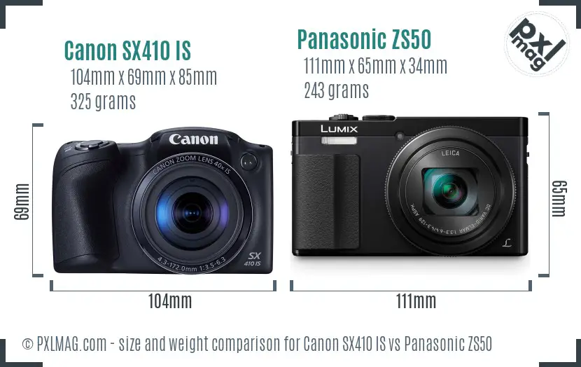Canon SX410 IS vs Panasonic ZS50 size comparison Canon SX410 IS vs Panasonic ZS50 size comparison