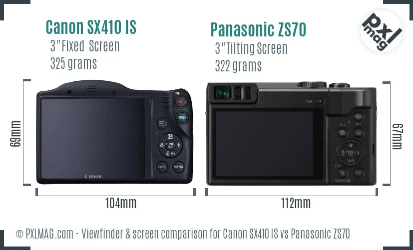 Canon SX410 IS vs Panasonic ZS70 Screen and Viewfinder comparison