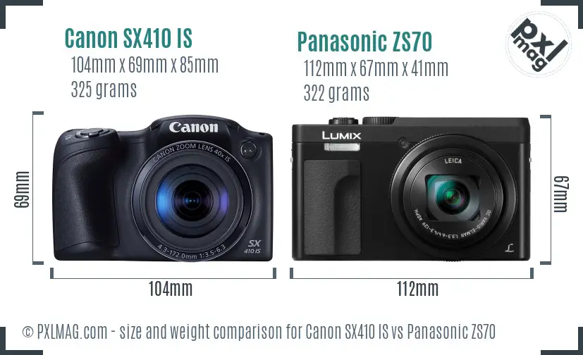 Canon SX410 IS vs Panasonic ZS70 size comparison