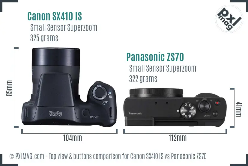 Canon SX410 IS vs Panasonic ZS70 top view buttons comparison