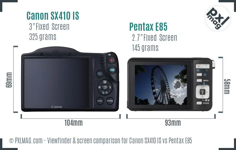 Canon SX410 IS vs Pentax E85 Screen and Viewfinder comparison