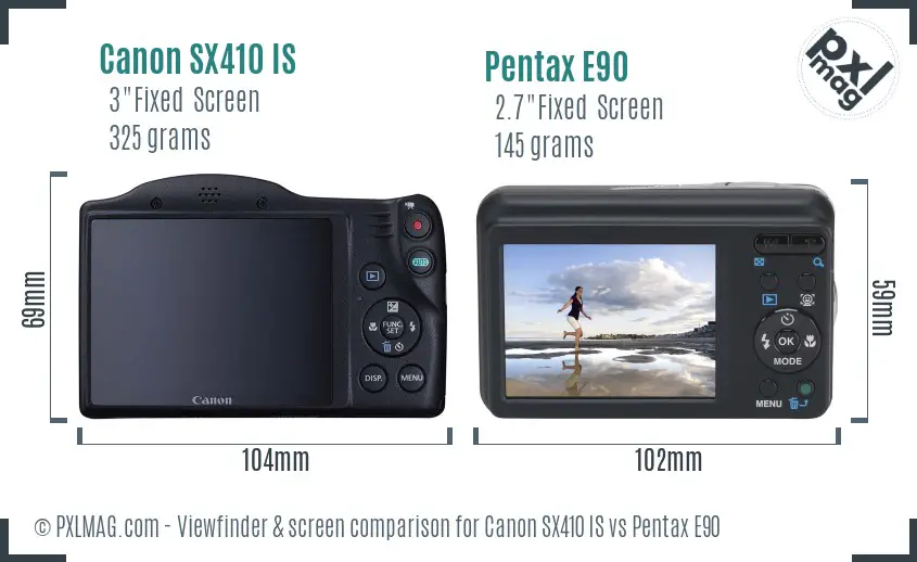 Canon SX410 IS vs Pentax E90 Screen and Viewfinder comparison