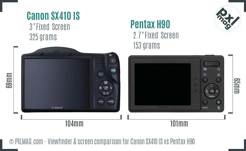 Canon SX410 IS vs Pentax H90 Screen and Viewfinder comparison Canon SX410 IS vs Pentax H90 Screen and Viewfinder comparison
