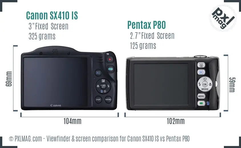 Canon SX410 IS vs Pentax P80 Screen and Viewfinder comparison