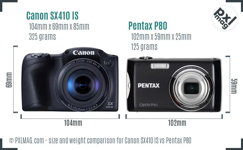 Canon SX410 IS vs Pentax P80 size comparison