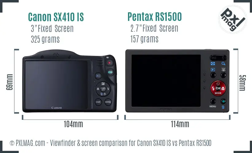 Canon SX410 IS vs Pentax RS1500 Screen and Viewfinder comparison