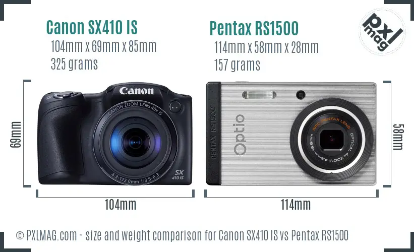 Canon SX410 IS vs Pentax RS1500 size comparison