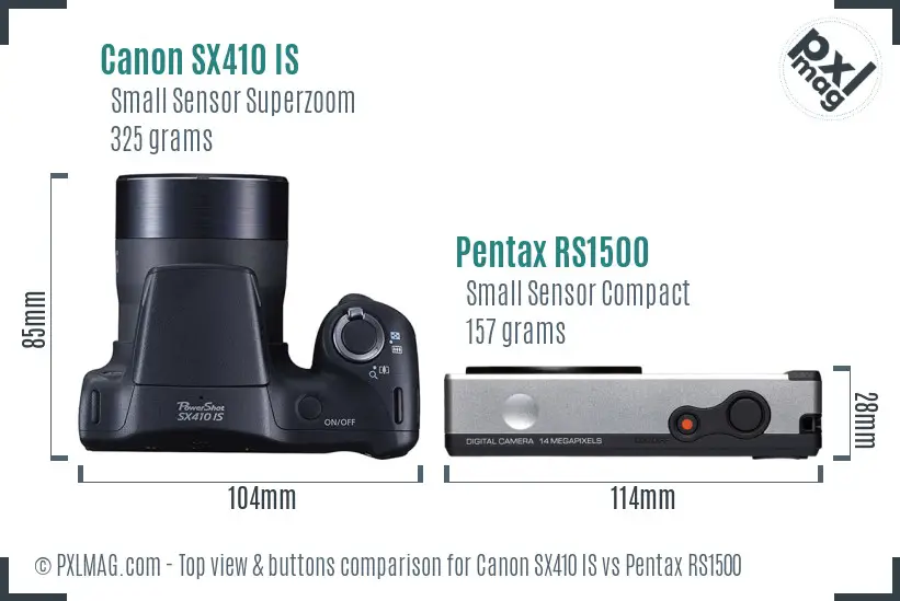 Canon SX410 IS vs Pentax RS1500 top view buttons comparison