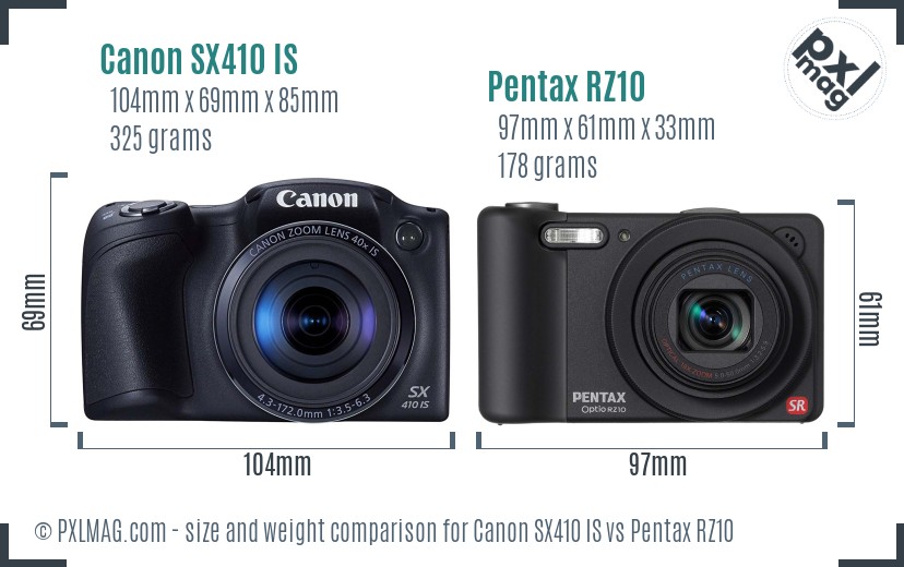 Canon SX410 IS vs Pentax RZ10 size comparison