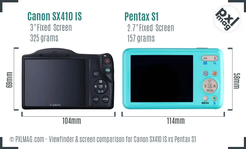 Canon SX410 IS vs Pentax S1 Screen and Viewfinder comparison
