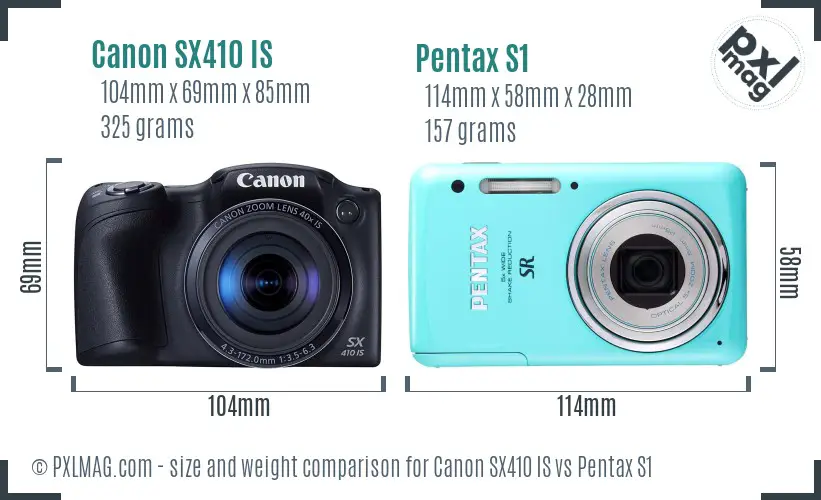 Canon SX410 IS vs Pentax S1 size comparison