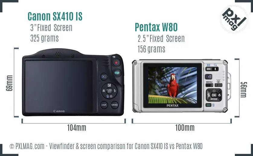 Canon SX410 IS vs Pentax W80 Screen and Viewfinder comparison