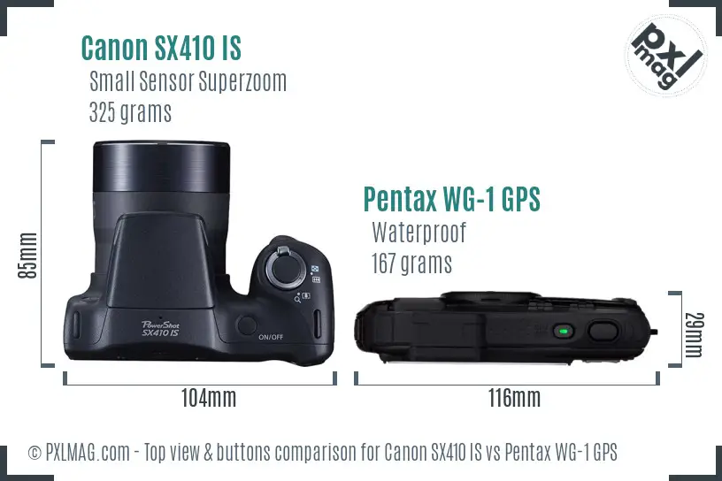 Canon SX410 IS vs Pentax WG-1 GPS top view buttons comparison Canon SX410 IS vs Pentax WG-1 GPS top view buttons comparison
