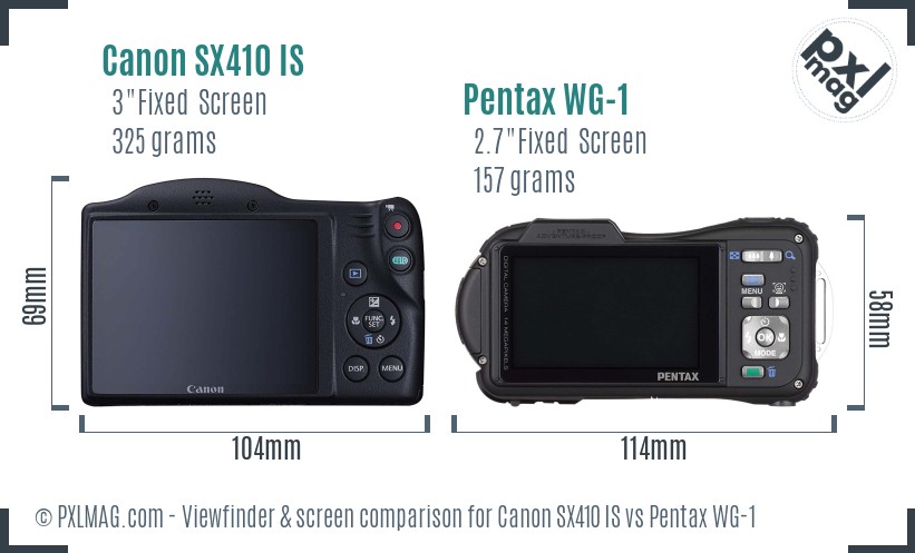 Canon SX410 IS vs Pentax WG-1 Screen and Viewfinder comparison