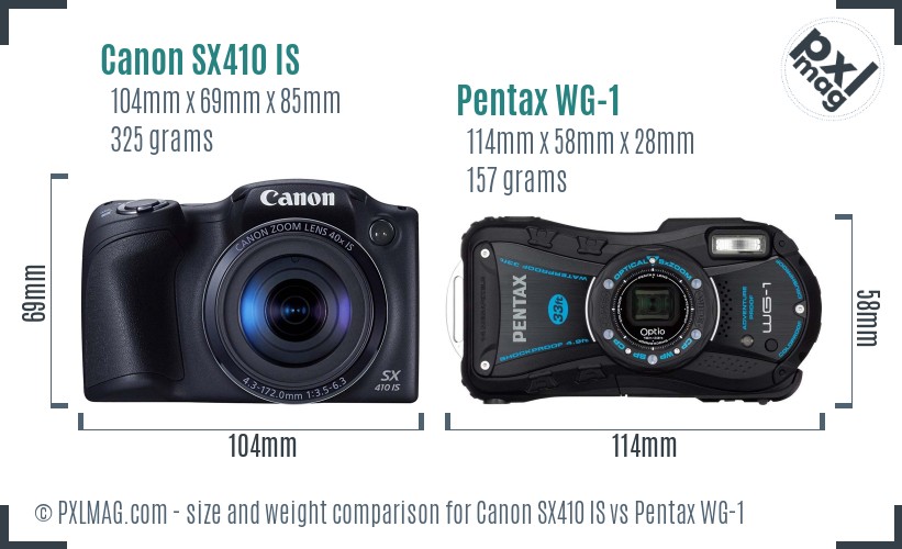 Canon SX410 IS vs Pentax WG-1 size comparison Canon SX410 IS vs Pentax WG-1 size comparison