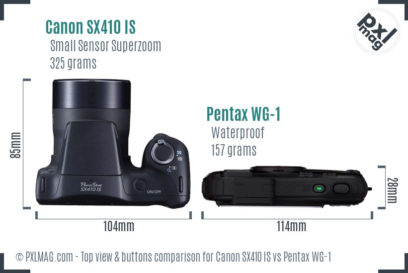 Canon SX410 IS vs Pentax WG-1 top view buttons comparison