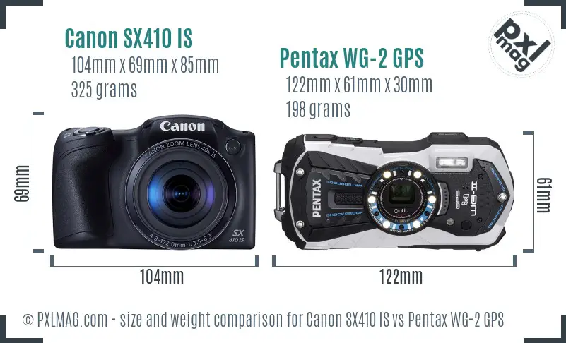Canon SX410 IS vs Pentax WG-2 GPS size comparison
