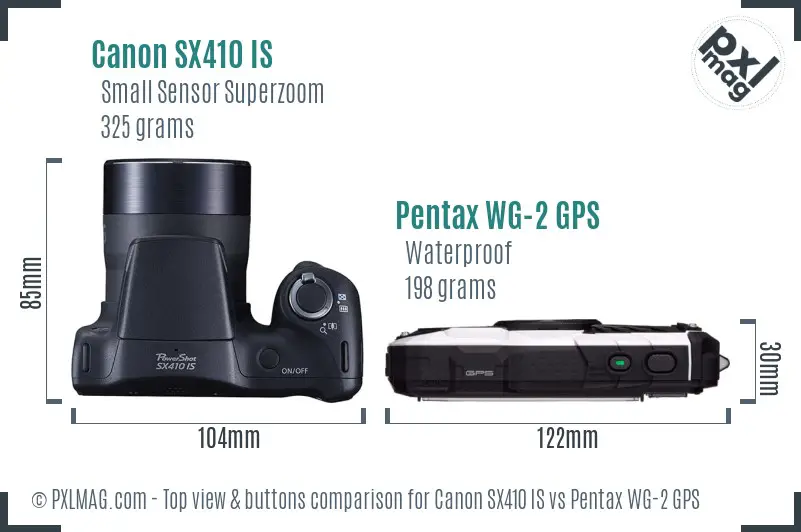 Canon SX410 IS vs Pentax WG-2 GPS top view buttons comparison