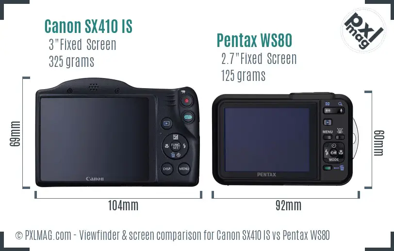 Canon SX410 IS vs Pentax WS80 Screen and Viewfinder comparison Canon SX410 IS vs Pentax WS80 Screen and Viewfinder comparison