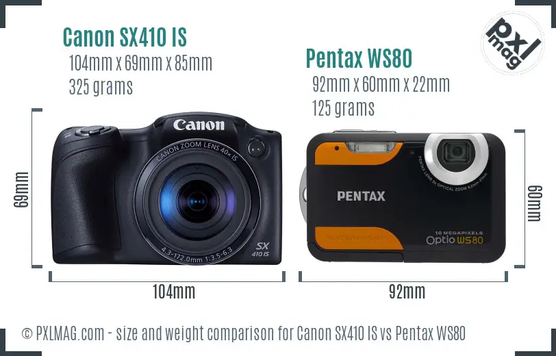 Canon SX410 IS vs Pentax WS80 size comparison Canon SX410 IS vs Pentax WS80 size comparison