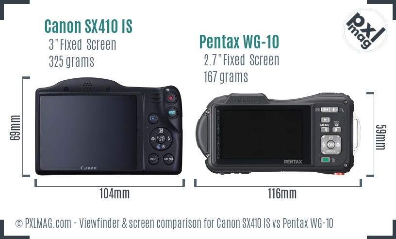 Canon SX410 IS vs Pentax WG-10 Screen and Viewfinder comparison