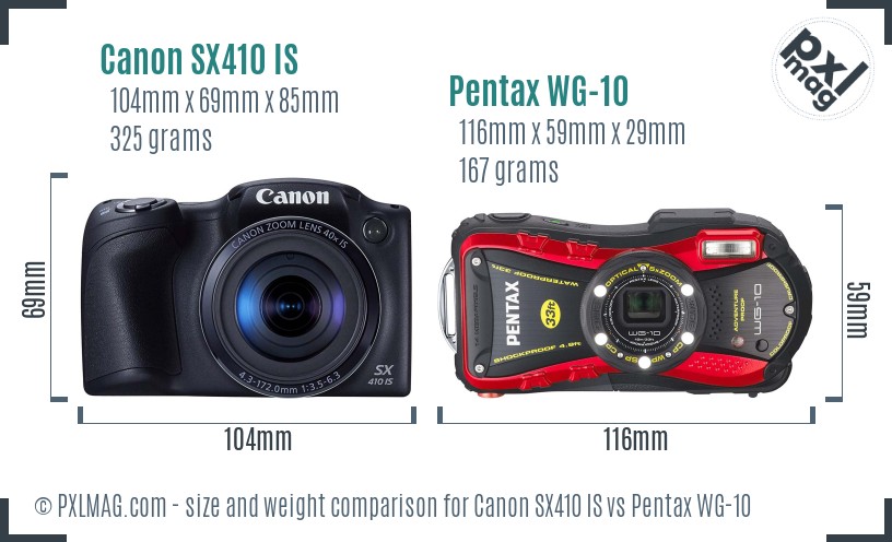 Canon SX410 IS vs Pentax WG-10 size comparison