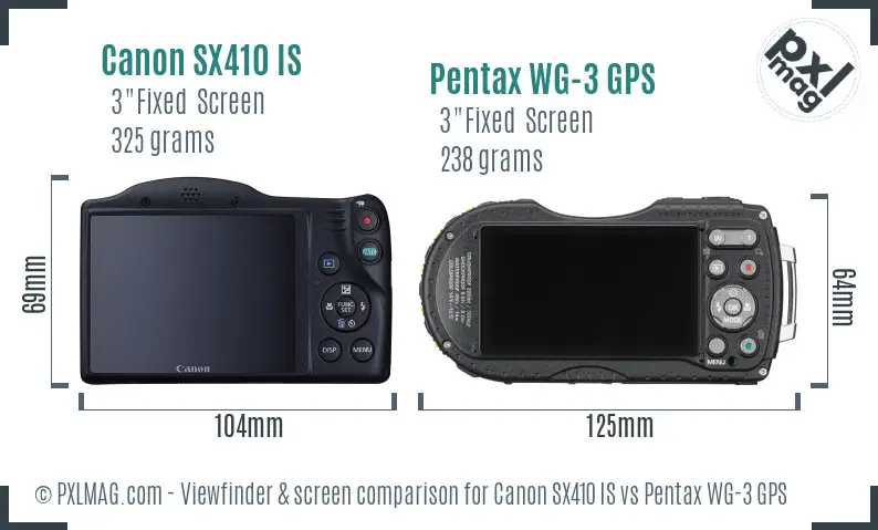 Canon SX410 IS vs Pentax WG-3 GPS Screen and Viewfinder comparison
