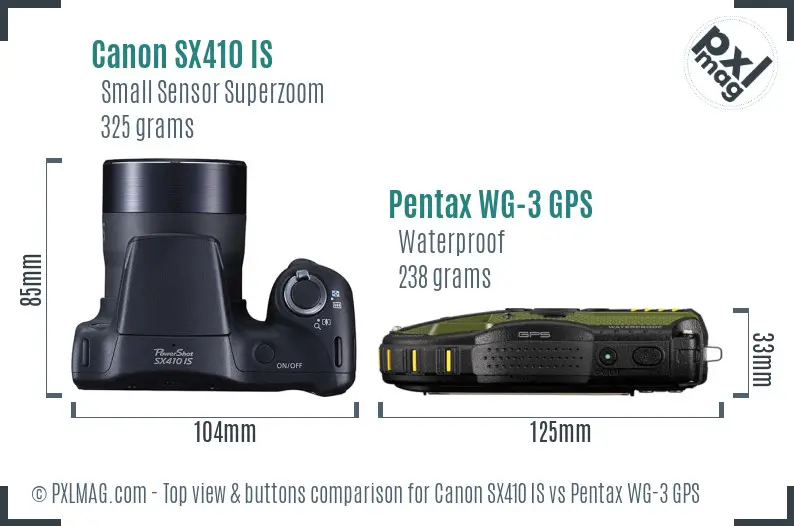 Canon SX410 IS vs Pentax WG-3 GPS top view buttons comparison