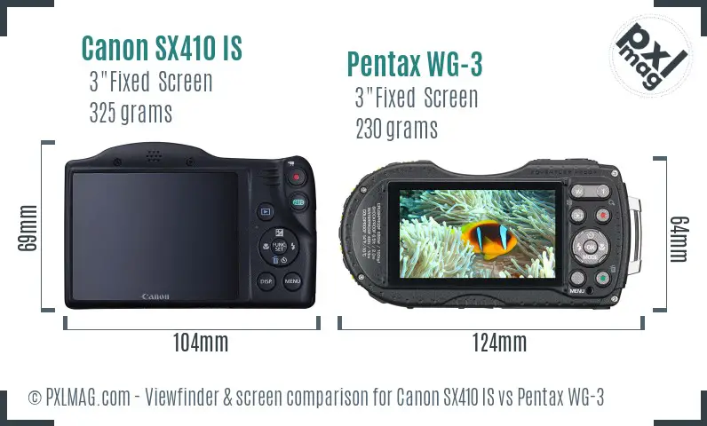 Canon SX410 IS vs Pentax WG-3 Screen and Viewfinder comparison