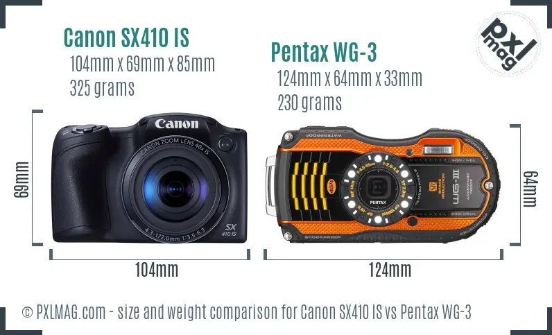 Canon SX410 IS vs Pentax WG-3 size comparison