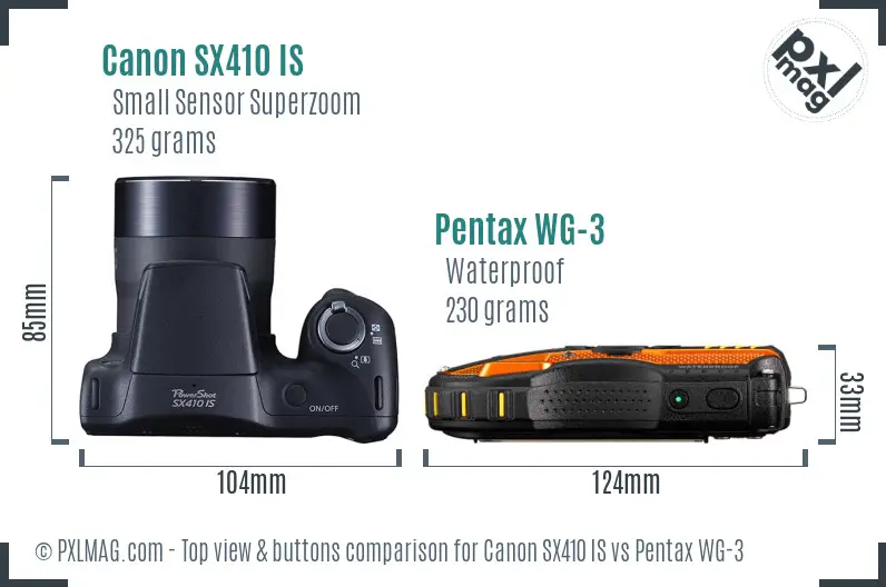 Canon SX410 IS vs Pentax WG-3 top view buttons comparison