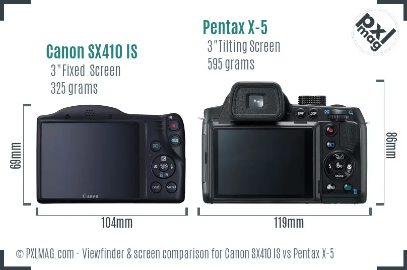 Canon SX410 IS vs Pentax X-5 Screen and Viewfinder comparison