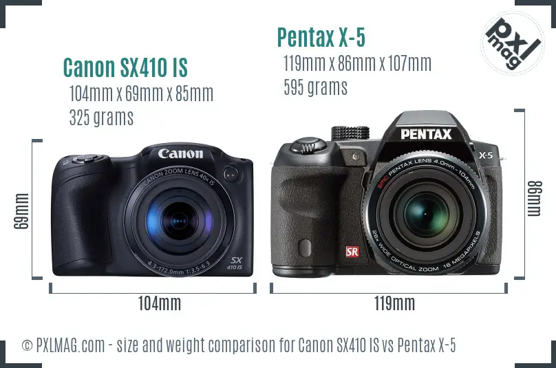 Canon SX410 IS vs Pentax X-5 size comparison