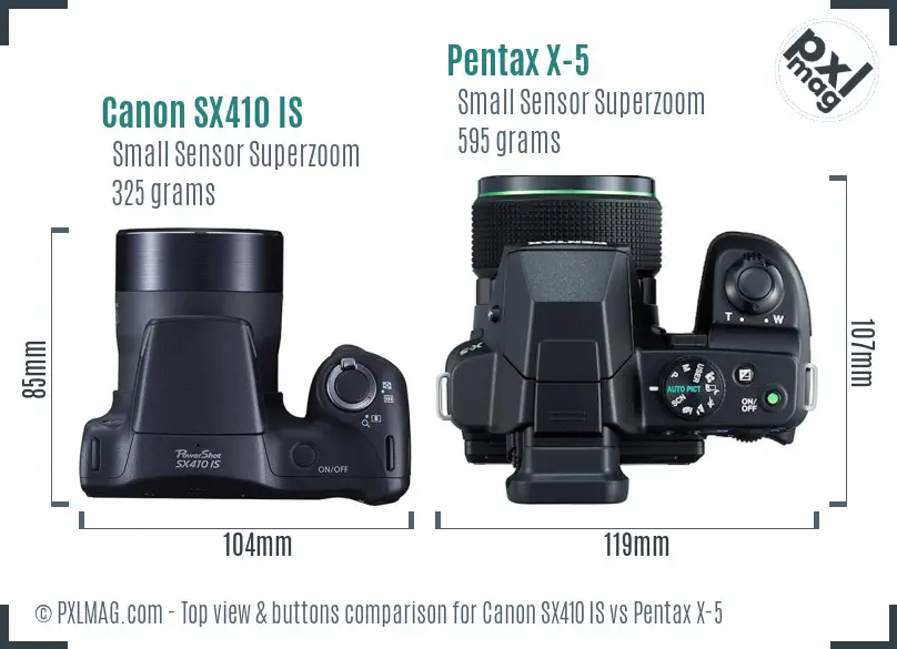 Canon SX410 IS vs Pentax X-5 top view buttons comparison