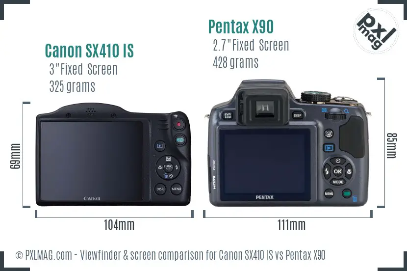 Canon SX410 IS vs Pentax X90 Screen and Viewfinder comparison