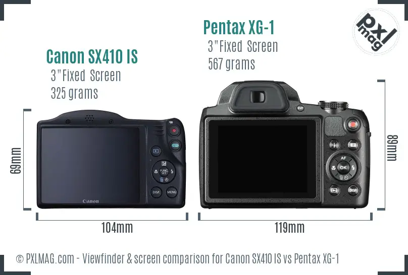 Canon SX410 IS vs Pentax XG-1 Screen and Viewfinder comparison