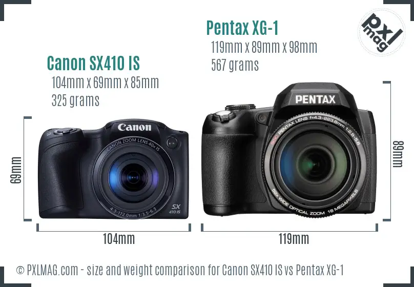 Canon SX410 IS vs Pentax XG-1 size comparison