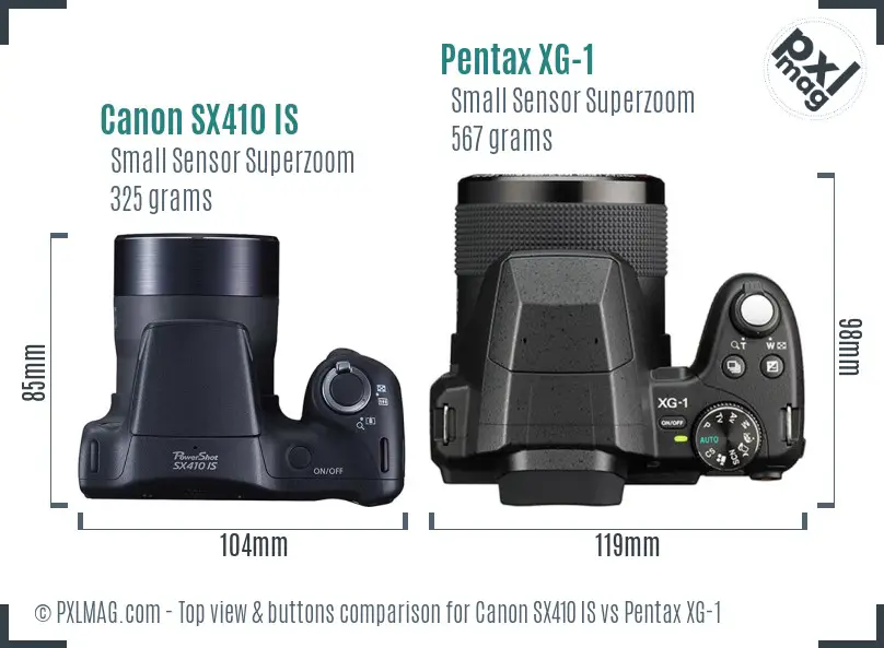 Canon SX410 IS vs Pentax XG-1 top view buttons comparison